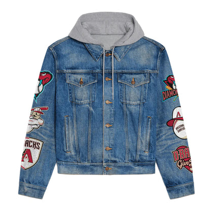 LIMITED EDITION - NEW CUSTOMIZED MLB07 ADS ARIZONA DIAMONDBACKS HOODED DENIM JACKET