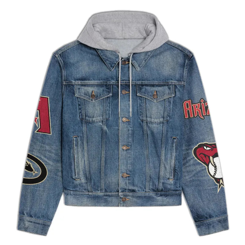 LIMITED EDITION - NEW CUSTOMIZED MLB07 ADS ARIZONA DIAMONDBACKS HOODED DENIM JACKET