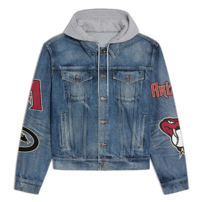 LIMITED EDITION - NEW CUSTOMIZED MLB07 ADS ARIZONA DIAMONDBACKS HOODED DENIM JACKET