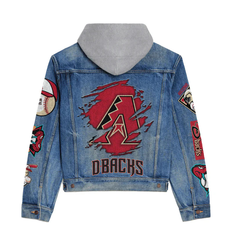 LIMITED EDITION - NEW CUSTOMIZED MLB07 ADS ARIZONA DIAMONDBACKS HOODED DENIM JACKET