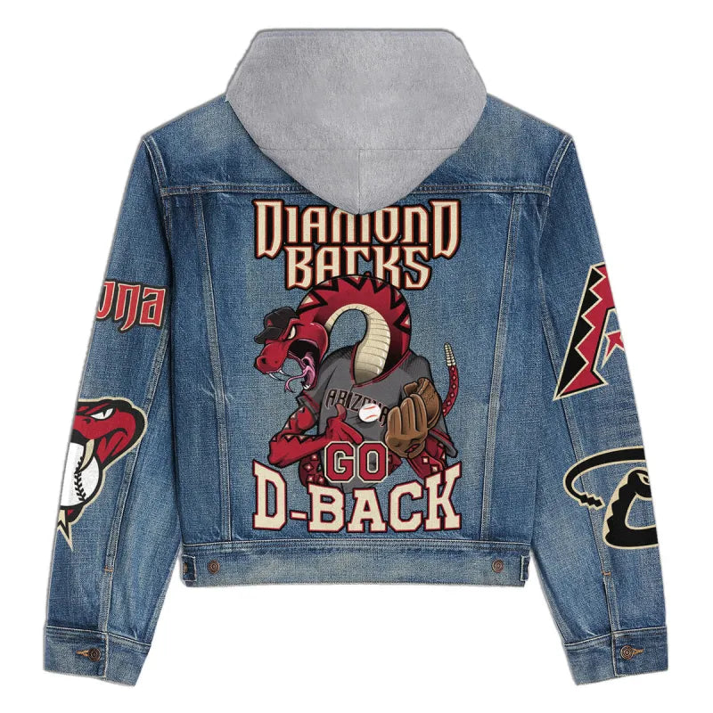 LIMITED EDITION - NEW CUSTOMIZED MLB07 ADS ARIZONA DIAMONDBACKS HOODED DENIM JACKET