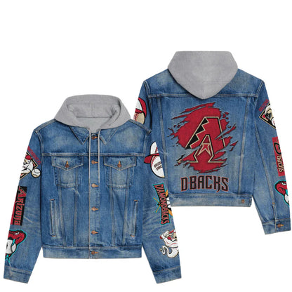 LIMITED EDITION - NEW CUSTOMIZED MLB07 ADS ARIZONA DIAMONDBACKS HOODED DENIM JACKET