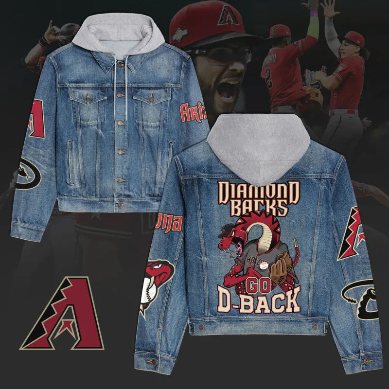 LIMITED EDITION - NEW CUSTOMIZED MLB07 ADS ARIZONA DIAMONDBACKS HOODED DENIM JACKET