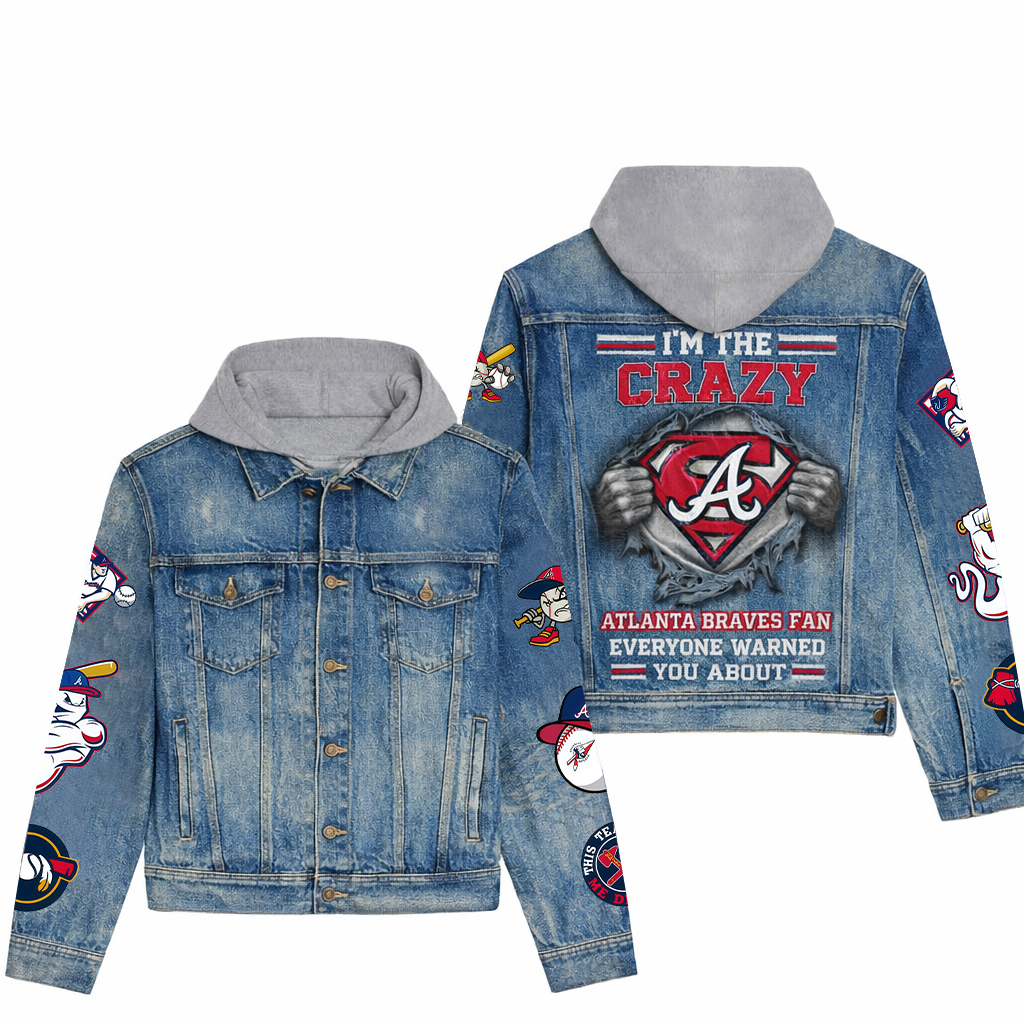 LIMITED EDITION - NEW CUSTOMIZED MLB09 ABS ATLANTA BRAVES HOODED DENIM JACKET