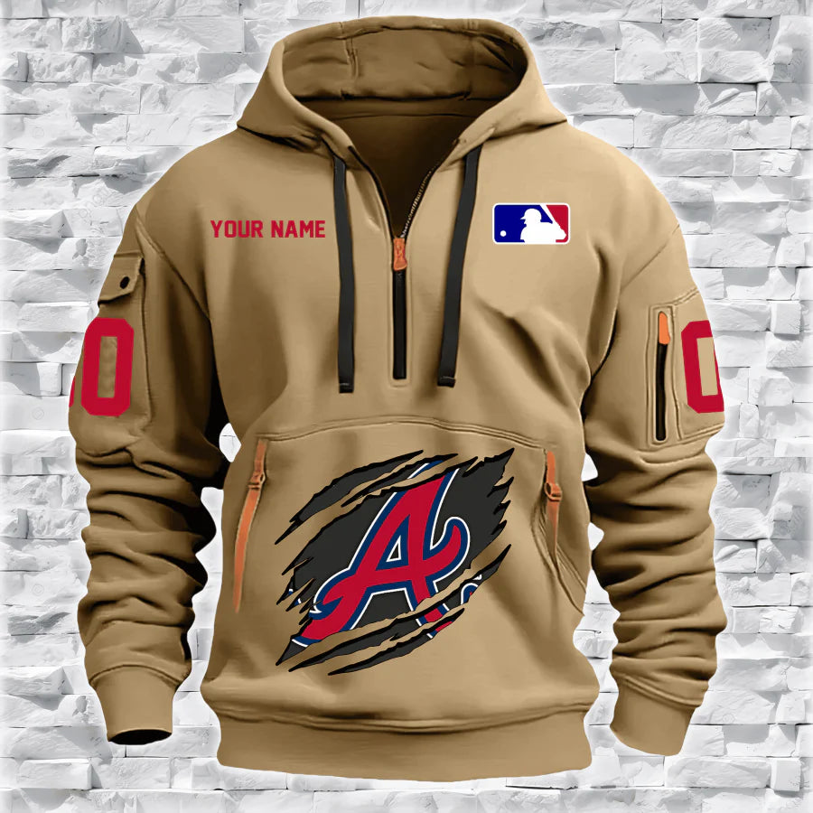 LIMITED EDITION - NEW CUSTOMIZED MLB09 AT BRAVES QUARTER ZIP HOODIE