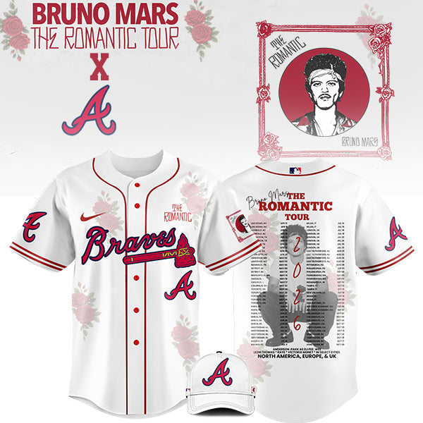 LIMITED EDITION - NEW CUSTOMIZED MLB09 AT BRAVES x BRUNO MARS BASEBALL JERSEY & CAP