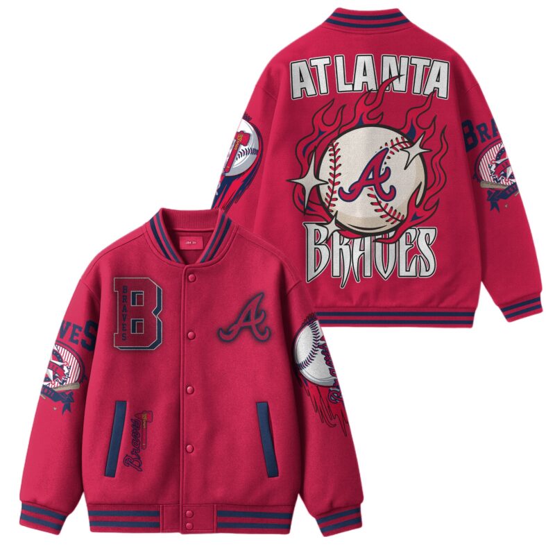 LIMITED EDITION - NEW CUSTOMIZED MLB09 AT BRAVES SATIN VARSITY & BASEBALL JACKET