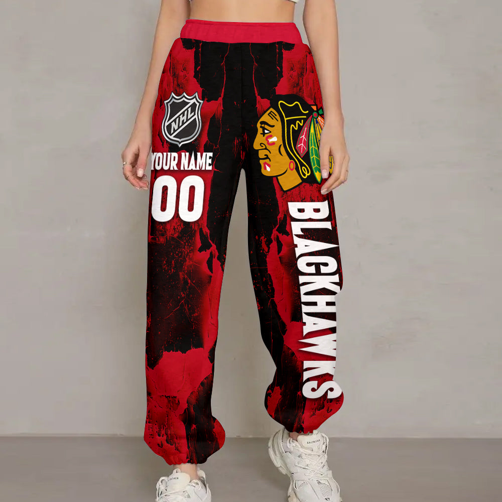 LIMITED EDITION - NEW CUSTOMIZED NHL08 CBH CHICAGO BLACKHAWKS LONG PANTS