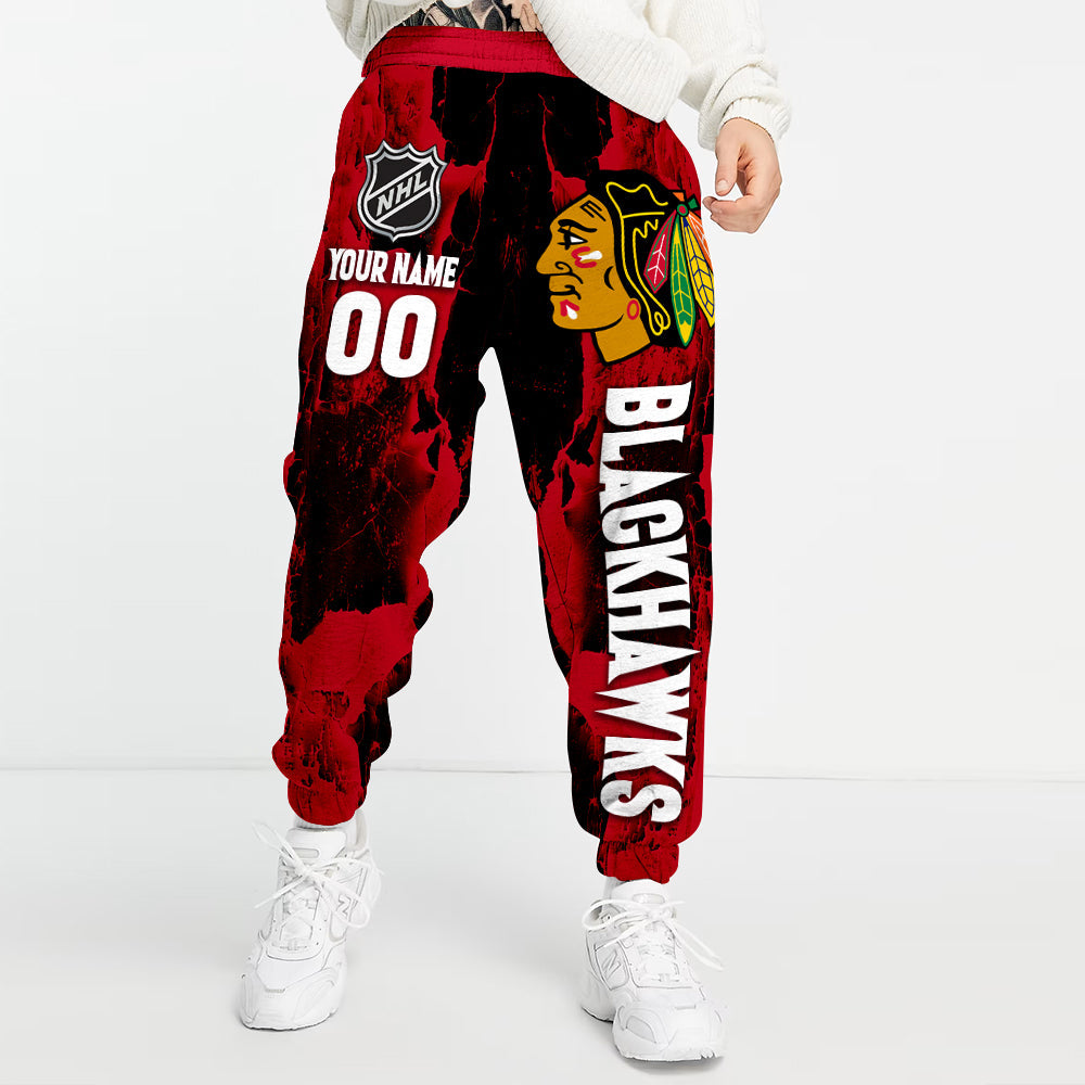 LIMITED EDITION - NEW CUSTOMIZED NHL08 CBH CHICAGO BLACKHAWKS LONG PANTS