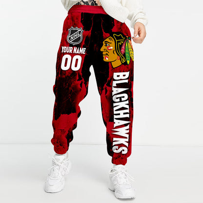 LIMITED EDITION - NEW CUSTOMIZED NHL08 CBH CHICAGO BLACKHAWKS LONG PANTS