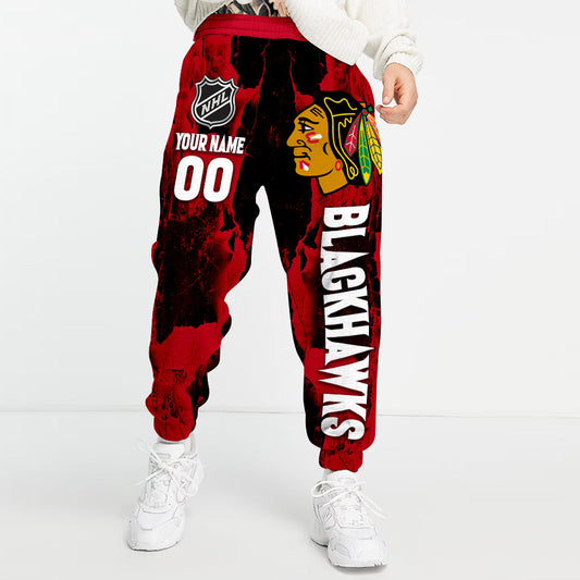 LIMITED EDITION - NEW CUSTOMIZED NHL08 CBH CHICAGO BLACKHAWKS LONG PANTS