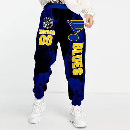 LIMITED EDITION - NEW CUSTOMIZED NHL14 SLB ST. LOUIS BLUES LONG PANTS