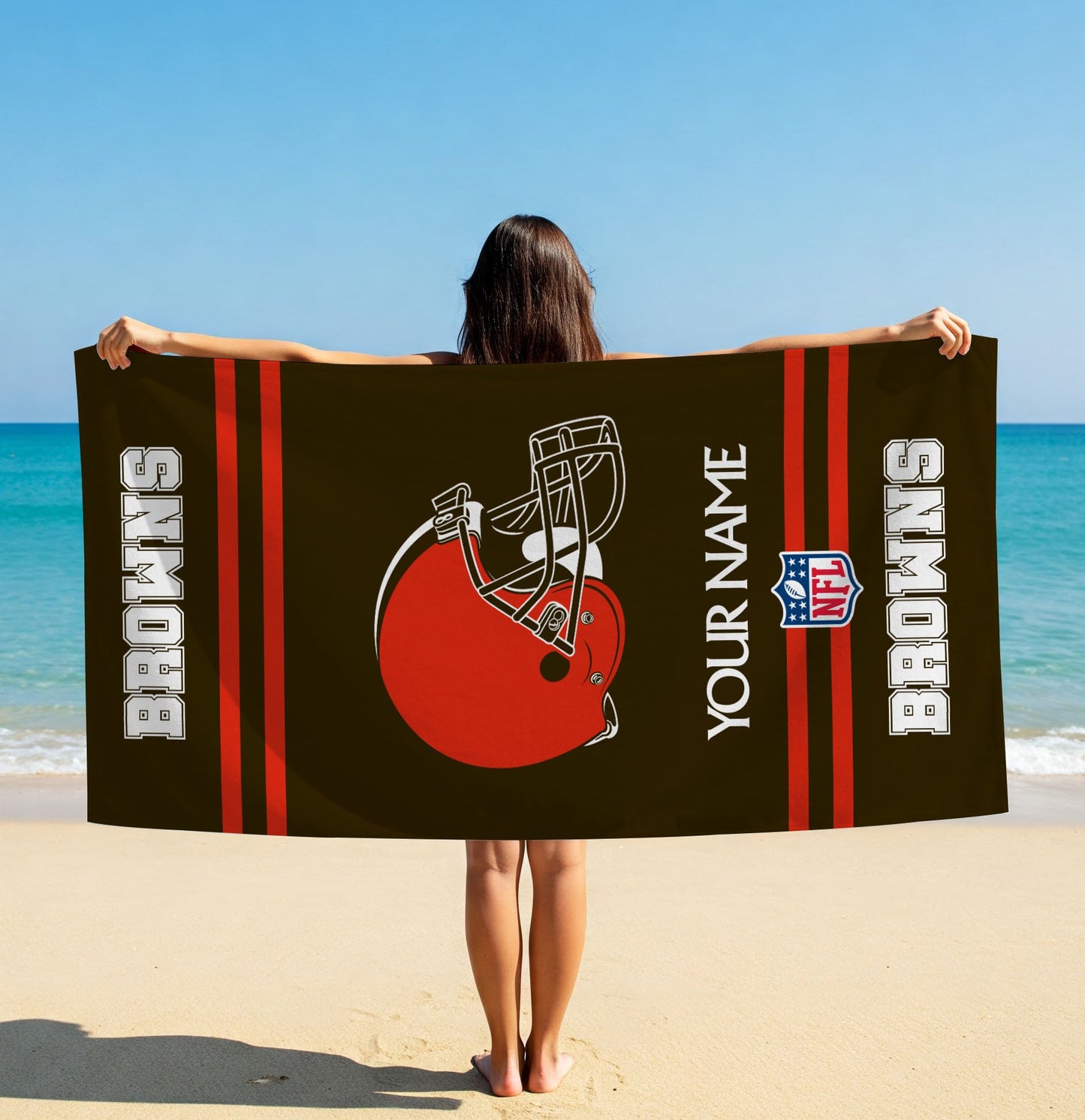 LIMITED EDITION - NEW CUSTOMIZED NFL29 CLB CLEVELAND BROWNS BEACH & BATH TOWEL (KIDS & ADULTS)