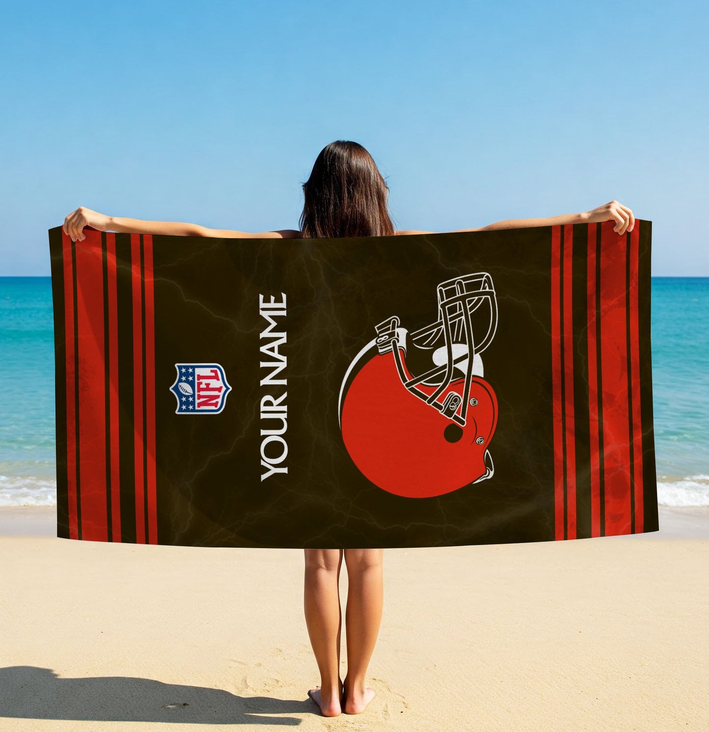 LIMITED EDITION - NEW CUSTOMIZED NFL29 CLB CLEVELAND BROWNS BEACH & BATH TOWEL (KIDS & ADULTS)