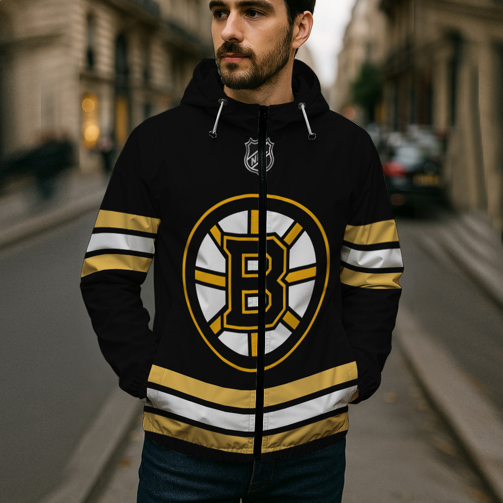 LIMITED EDITION - NEW CUSTOMIZED NHL02 BTB BOSTON BRUINS WINDBREAKER JERSEY JACKET
