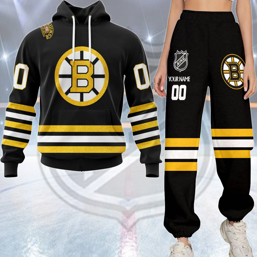 LIMITED EDITION - NEW CUSTOMIZED NHL02 BTB BOSTON BRUINS COMBO HOODIE & LONGPANTS