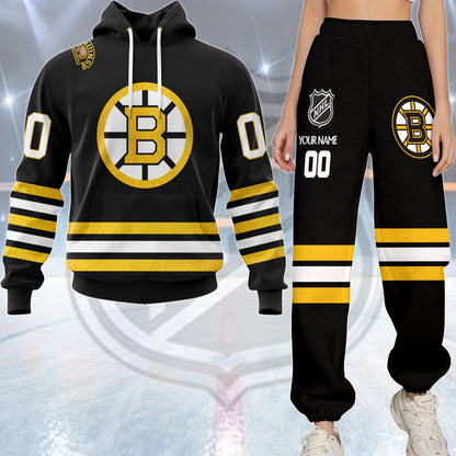 LIMITED EDITION - NEW CUSTOMIZED NHL02 BTB BOSTON BRUINS COMBO HOODIE & LONGPANTS