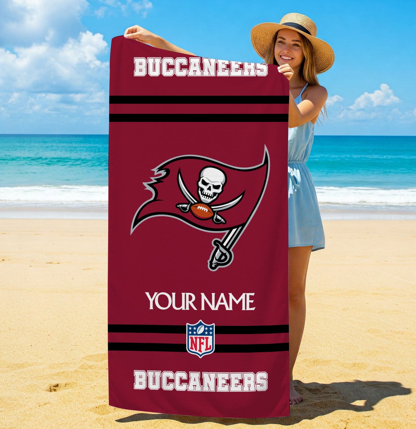 LIMITED EDITION - NEW CUSTOMIZED NFL10 TBB TAMPA BAY BUCCANEERS BEACH & BATH TOWEL (KIDS & ADULTS)