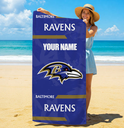 LIMITED EDITION - NEW CUSTOMIZED NFL28 BTR BALTIMORE RAVENS BEACH & BATH TOWEL