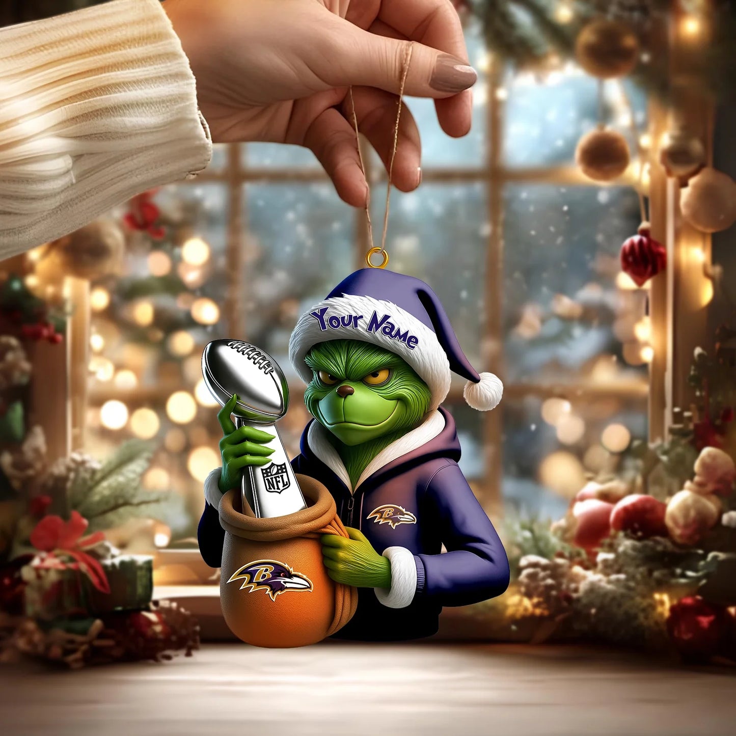 LIMITED EDITION - NEW CUSTOMIZED NFL28 BTR BALTIMORE RAVENS THE GRINCH ACRYLIC ORNAMENT