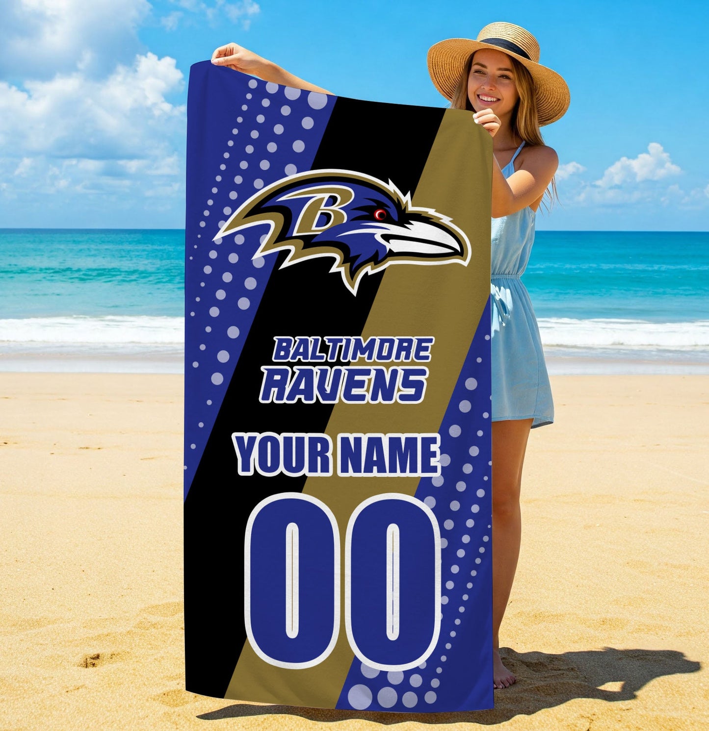 LIMITED EDITION - NEW CUSTOMIZED NFL28 BTR BALTIMORE RAVENS BEACH & BATH TOWEL