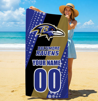 LIMITED EDITION - NEW CUSTOMIZED NFL28 BTR BALTIMORE RAVENS BEACH & BATH TOWEL