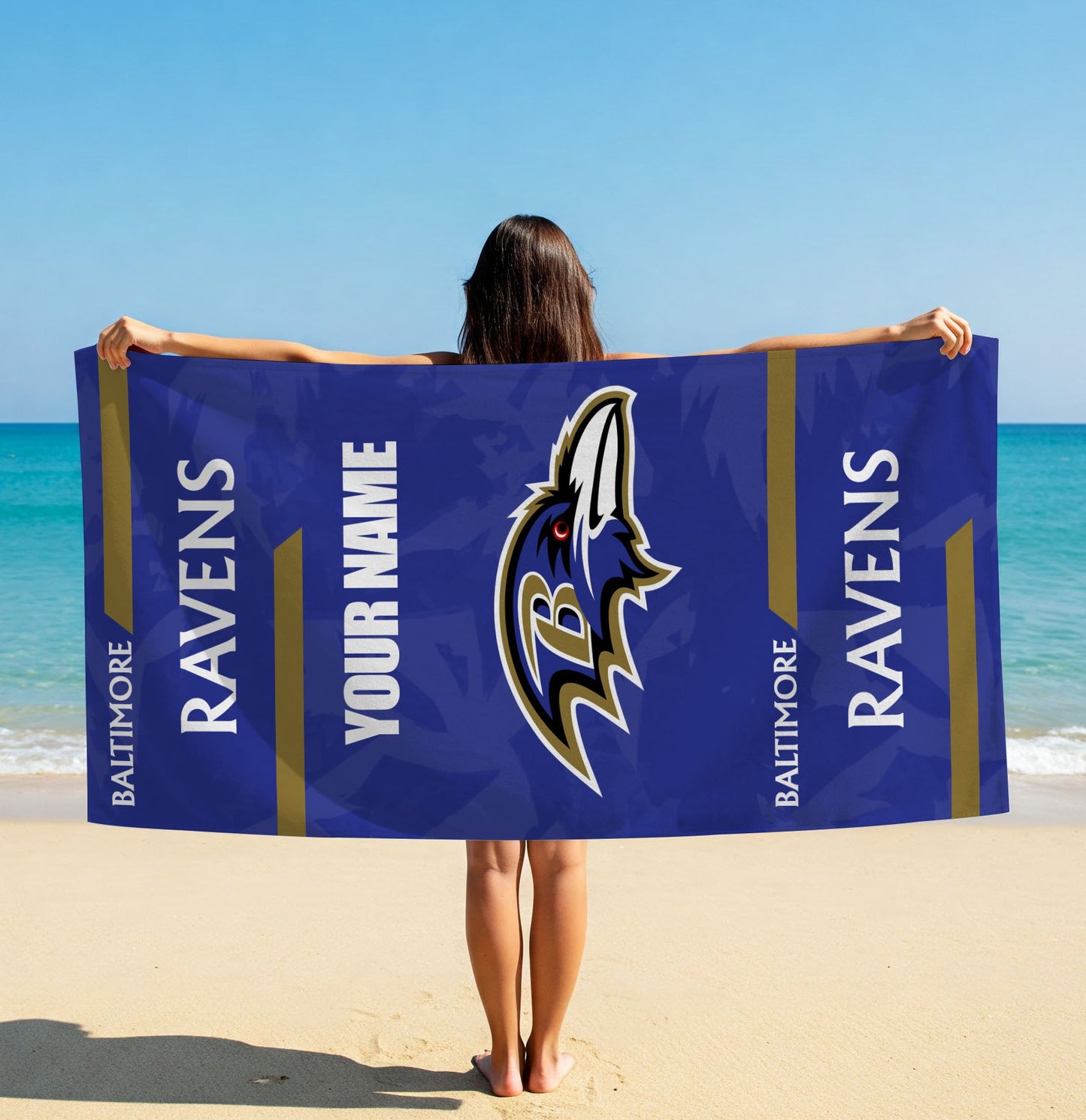 LIMITED EDITION - NEW CUSTOMIZED NFL28 BTR BALTIMORE RAVENS BEACH & BATH TOWEL