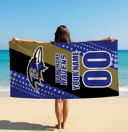 LIMITED EDITION - NEW CUSTOMIZED NFL28 BTR BALTIMORE RAVENS BEACH & BATH TOWEL