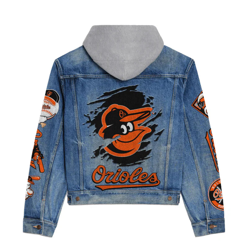 LIMITED EDITION - NEW CUSTOMIZED MLB25 BOS BALTIMORE ORIOLES HOODED DENIM JACKET