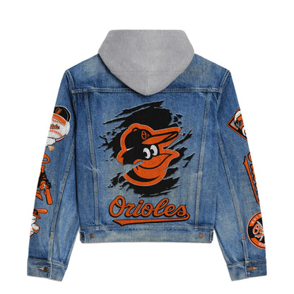 LIMITED EDITION - NEW CUSTOMIZED MLB25 BOS BALTIMORE ORIOLES HOODED DENIM JACKET
