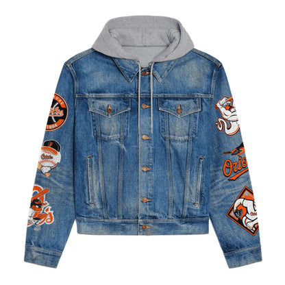 LIMITED EDITION - NEW CUSTOMIZED MLB25 BOS BALTIMORE ORIOLES HOODED DENIM JACKET