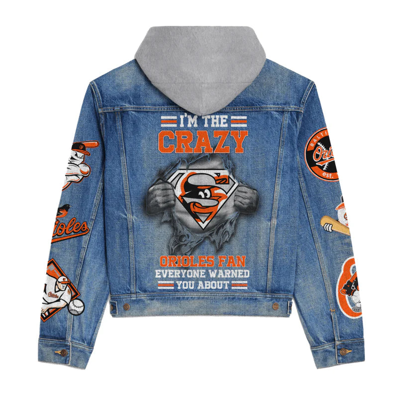 LIMITED EDITION - NEW CUSTOMIZED MLB25 BOS BALTIMORE ORIOLES HOODED DENIM JACKET