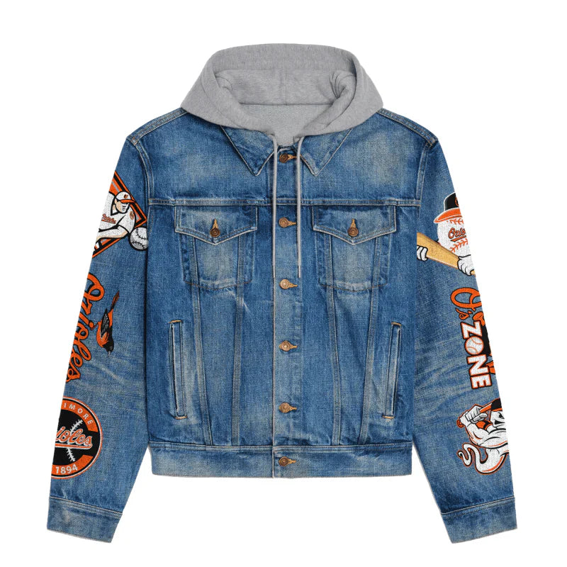 LIMITED EDITION - NEW CUSTOMIZED MLB25 BOS BALTIMORE ORIOLES HOODED DENIM JACKET