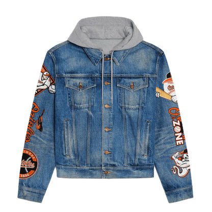 LIMITED EDITION - NEW CUSTOMIZED MLB25 BOS BALTIMORE ORIOLES HOODED DENIM JACKET