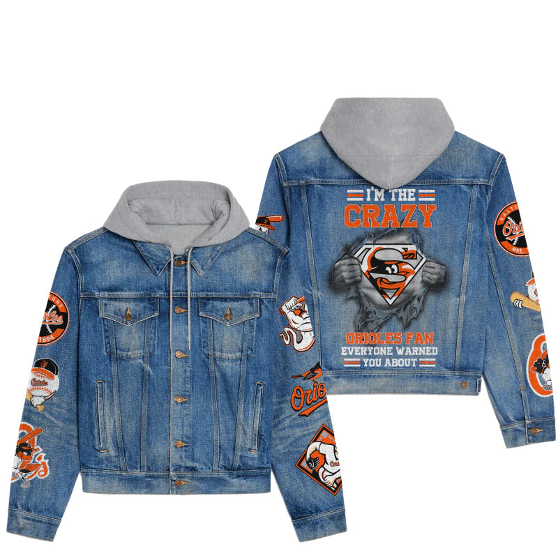 LIMITED EDITION - NEW CUSTOMIZED MLB25 BOS BALTIMORE ORIOLES HOODED DENIM JACKET
