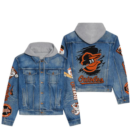 LIMITED EDITION - NEW CUSTOMIZED MLB25 BOS BALTIMORE ORIOLES HOODED DENIM JACKET