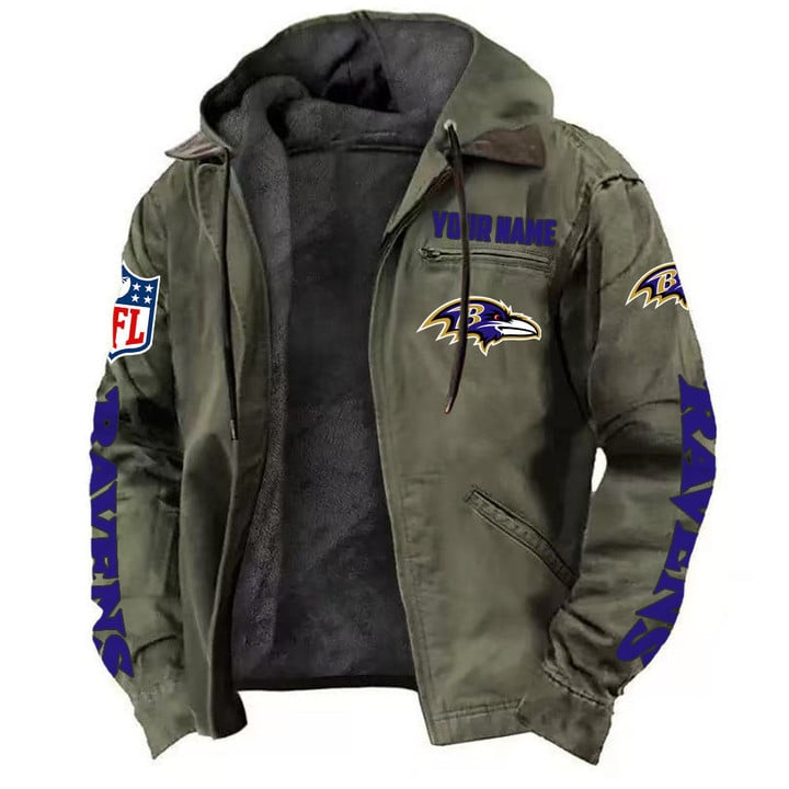 LIMITED EDITION - NEW CUSTOMIZED NFL28 BTR BALTIMORE RAVENS HOODED CARDIGAN JACKET