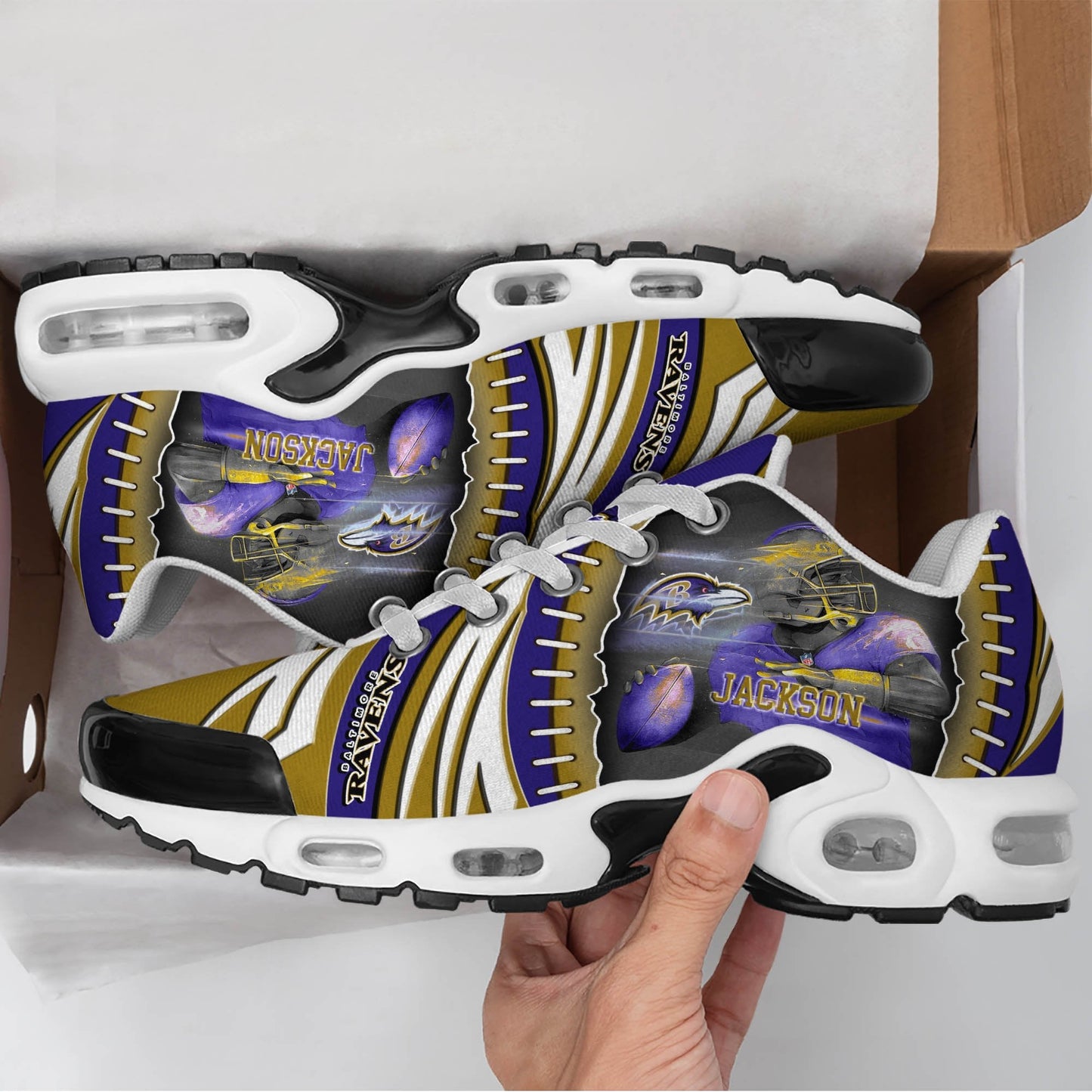 LIMITED EDITION - NEW CUSTOMIZED NFL28 BTR BALTIMORE RAVENS UNISEX AIR MAX PLUS SNEAKERS