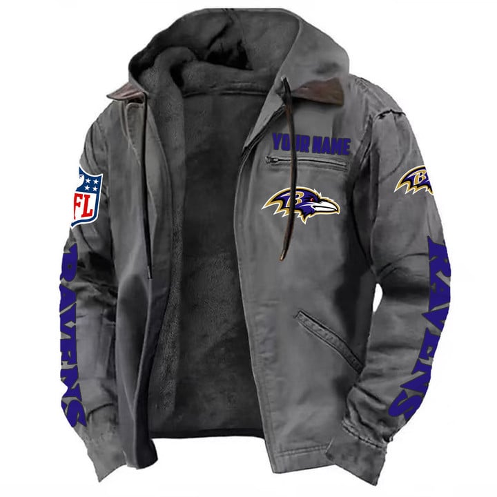 LIMITED EDITION - NEW CUSTOMIZED NFL28 BTR BALTIMORE RAVENS HOODED CARDIGAN JACKET