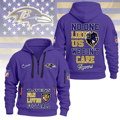 LIMITED EDITION - NEW CUSTOMIZED NFL28 BTR BALTIMORE RAVENS QUARTER ZIP HOODIE