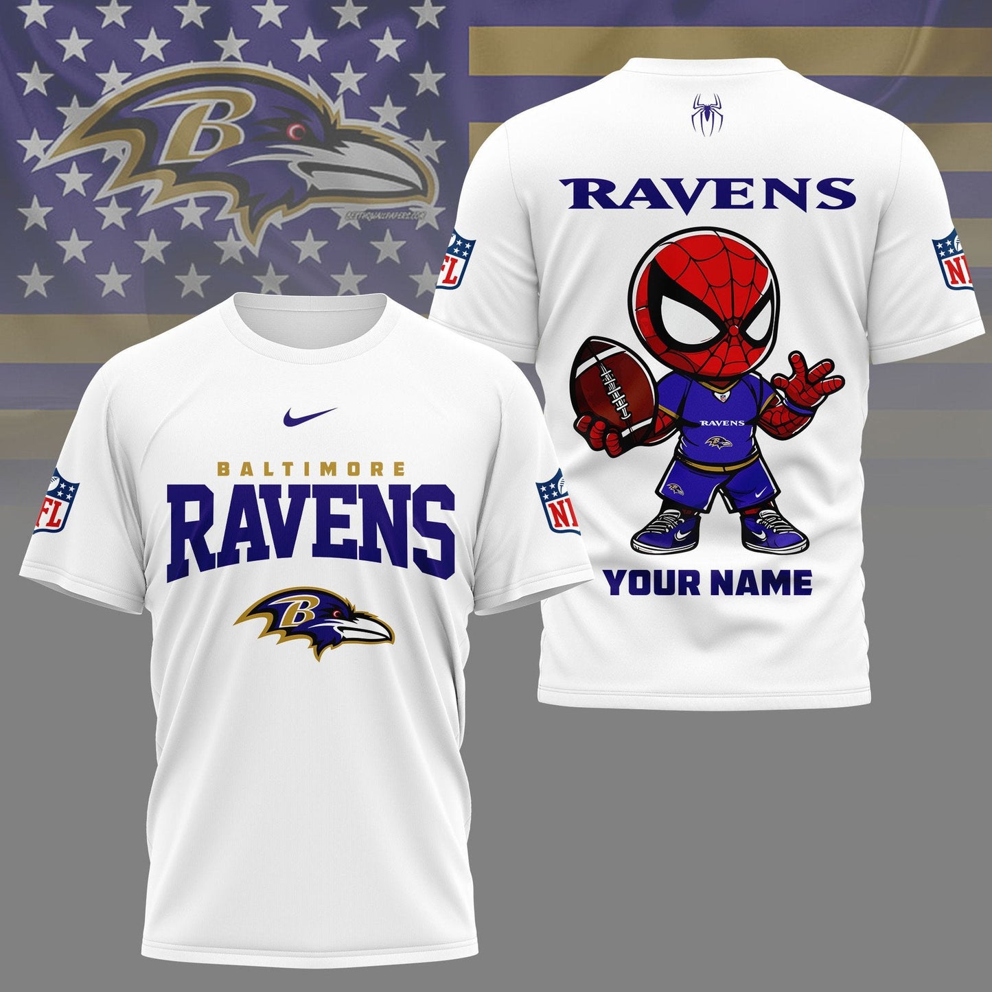 LIMITED EDITION - NEW CUSTOMIZED NFL28 BTR BALTIMORE RAVENS SPIDER HERO 3D SHIRT
