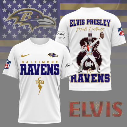 LIMITED EDITION - NEW CUSTOMIZED NFL28 BTR BALTIMORE RAVENS X ELVIS PRESLEY FAN 3D SHIRT