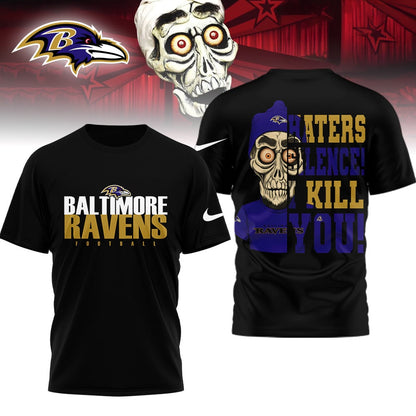 LIMITED EDITION - NEW CUSTOMIZED NFL28 BTR BALTIMORE RAVENS HATERS SILENCE I KILL YOU SHIRT