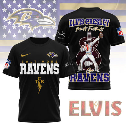 LIMITED EDITION - NEW CUSTOMIZED NFL28 BTR BALTIMORE RAVENS X ELVIS PRESLEY FAN 3D SHIRT