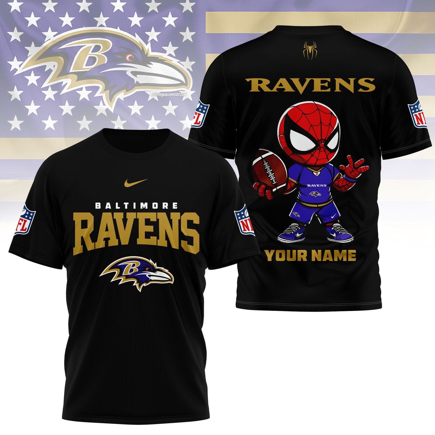LIMITED EDITION - NEW CUSTOMIZED NFL28 BTR BALTIMORE RAVENS SPIDER HERO 3D SHIRT