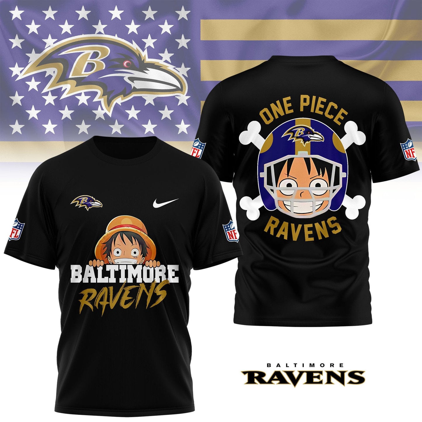 LIMITED EDITION - NEW CUSTOMIZED NFL28 BTR BALTIMORE RAVENS ONE PIECE FAN 3D SHIRT