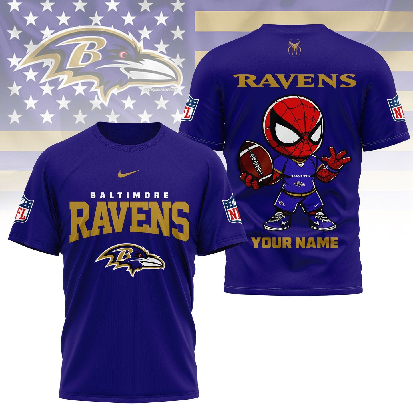 LIMITED EDITION - NEW CUSTOMIZED NFL28 BTR BALTIMORE RAVENS SPIDER HERO 3D SHIRT