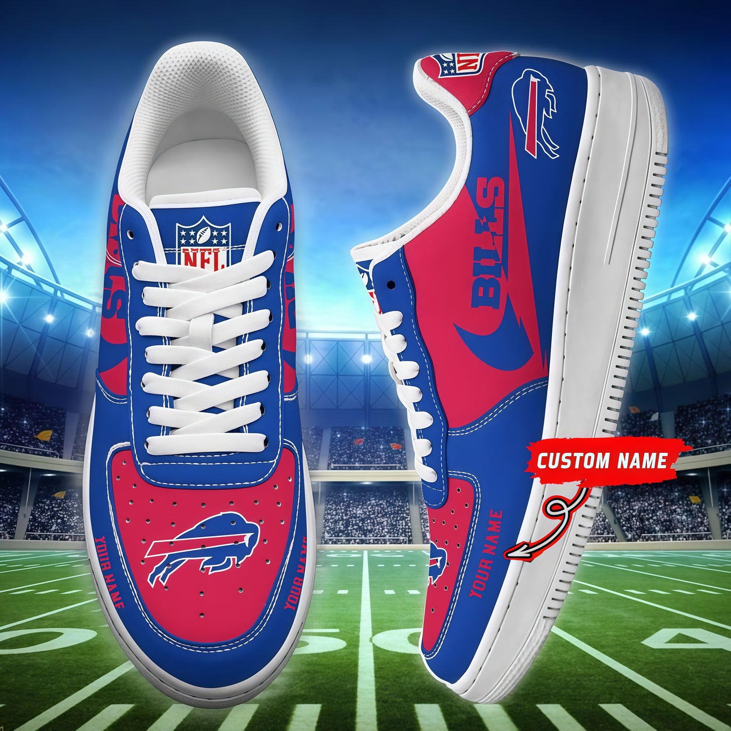 LIMITED EDITION - NEW CUSTOMIZED NFL03 BFB BUFFALO BILLS AF1 SNEAKERS
