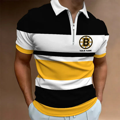 LIMITED EDITION - NEW CUSTOMIZED NHL02 BT BRUINS ZIP POLO SHIRT