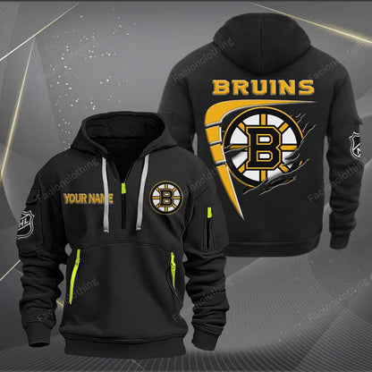 LIMITED EDITION - NEW CUSTOMIZED NHL02 BTB BOSTON BRUINS QUARTER ZIP HOODIE
